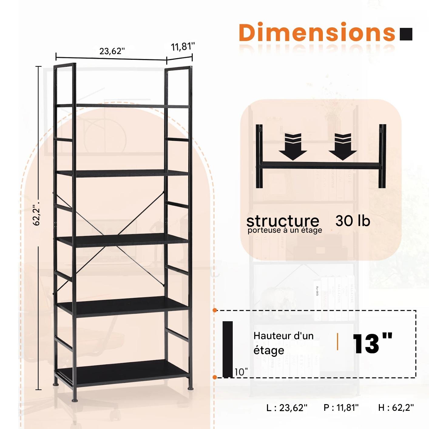 Étagère bibliothèque 5 niveaux | Nova Shelf - Mobilaura