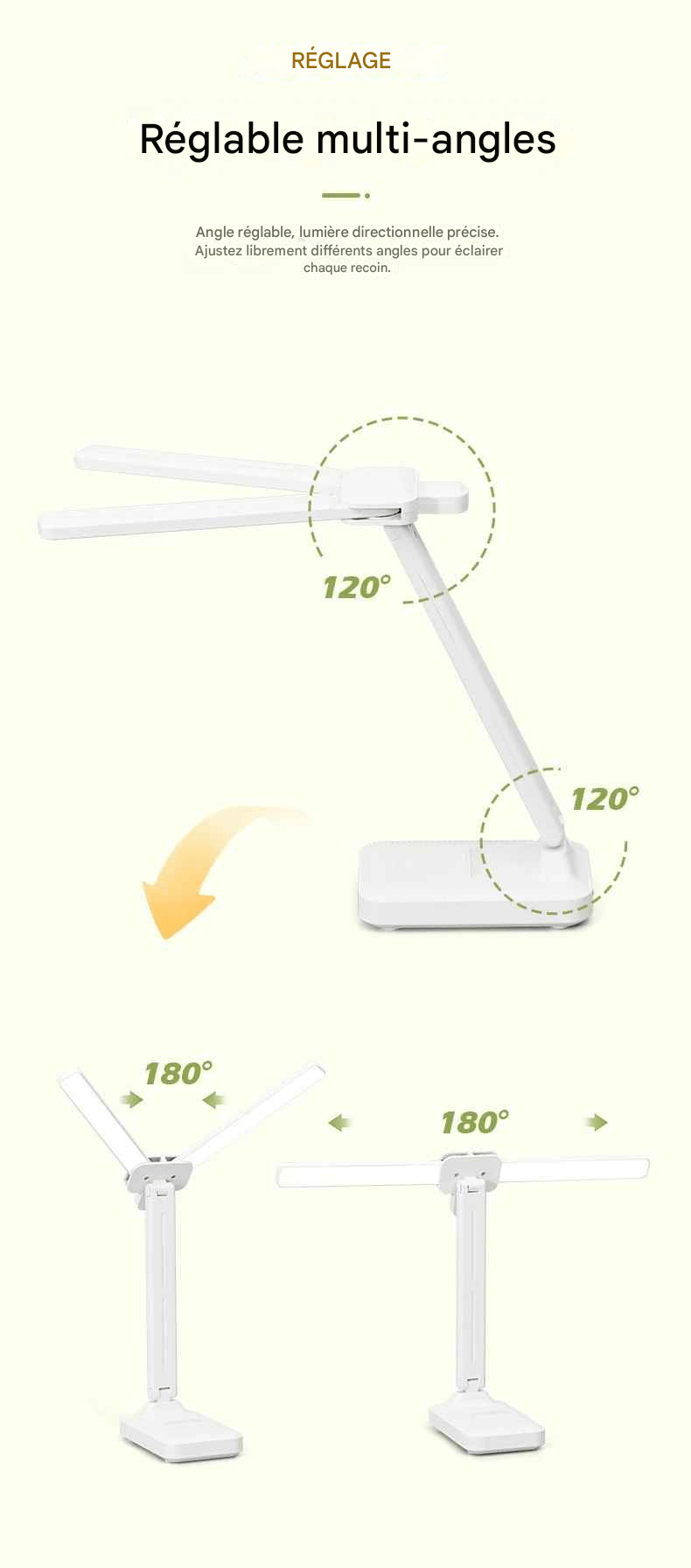 Lampe de Bureau LED Double TĂȘte Rechargeable | EyeComfort - Mobilaura