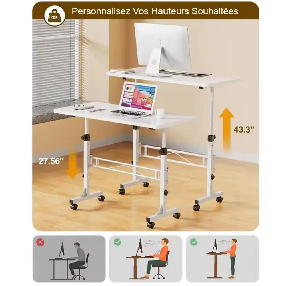Description du réglage en hauteur du petit bureau pour petit espace blanc 