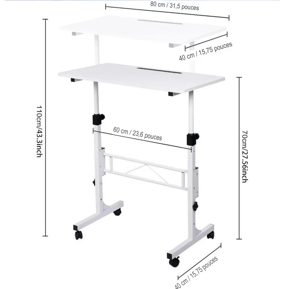 Détail des mesures complètes du petit bureau pour petit espace blanc