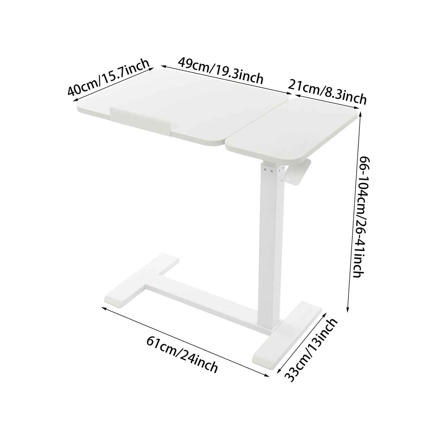 Détail des mesures du petit bureau blanc pour petit espace non incliné