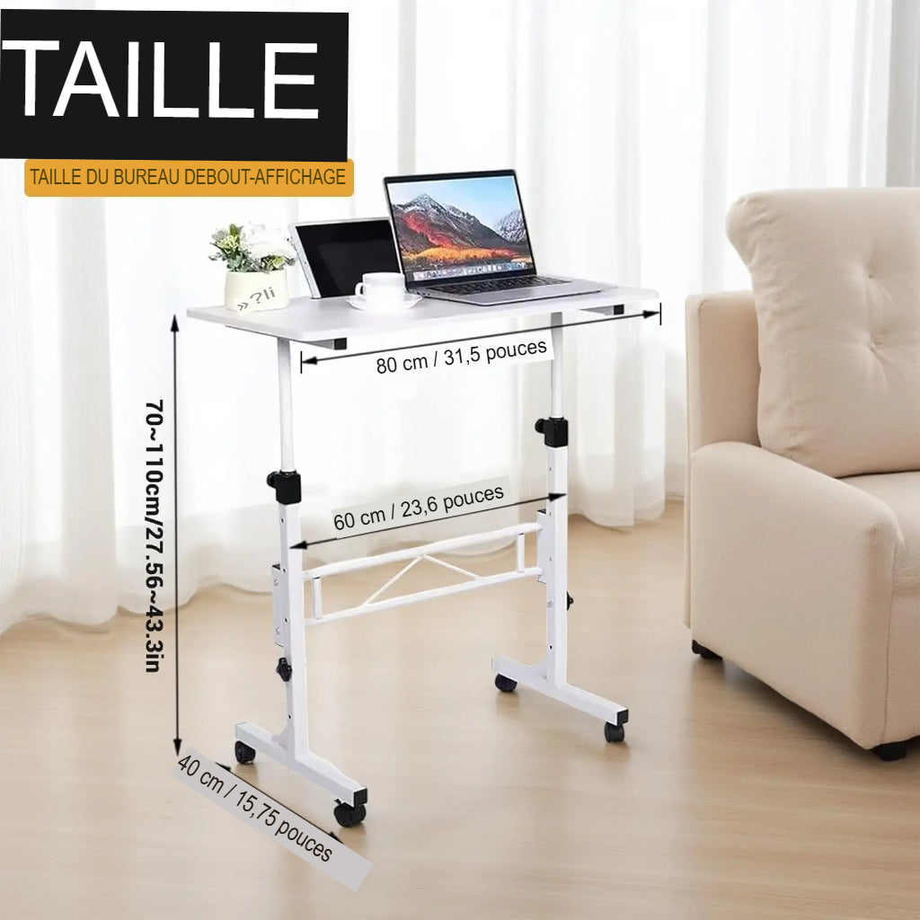 Détail des mesures du petit bureau pour petit espace blanc