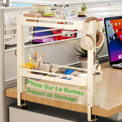 Etagère de bureau à pinces blanche sur 2 niveaux