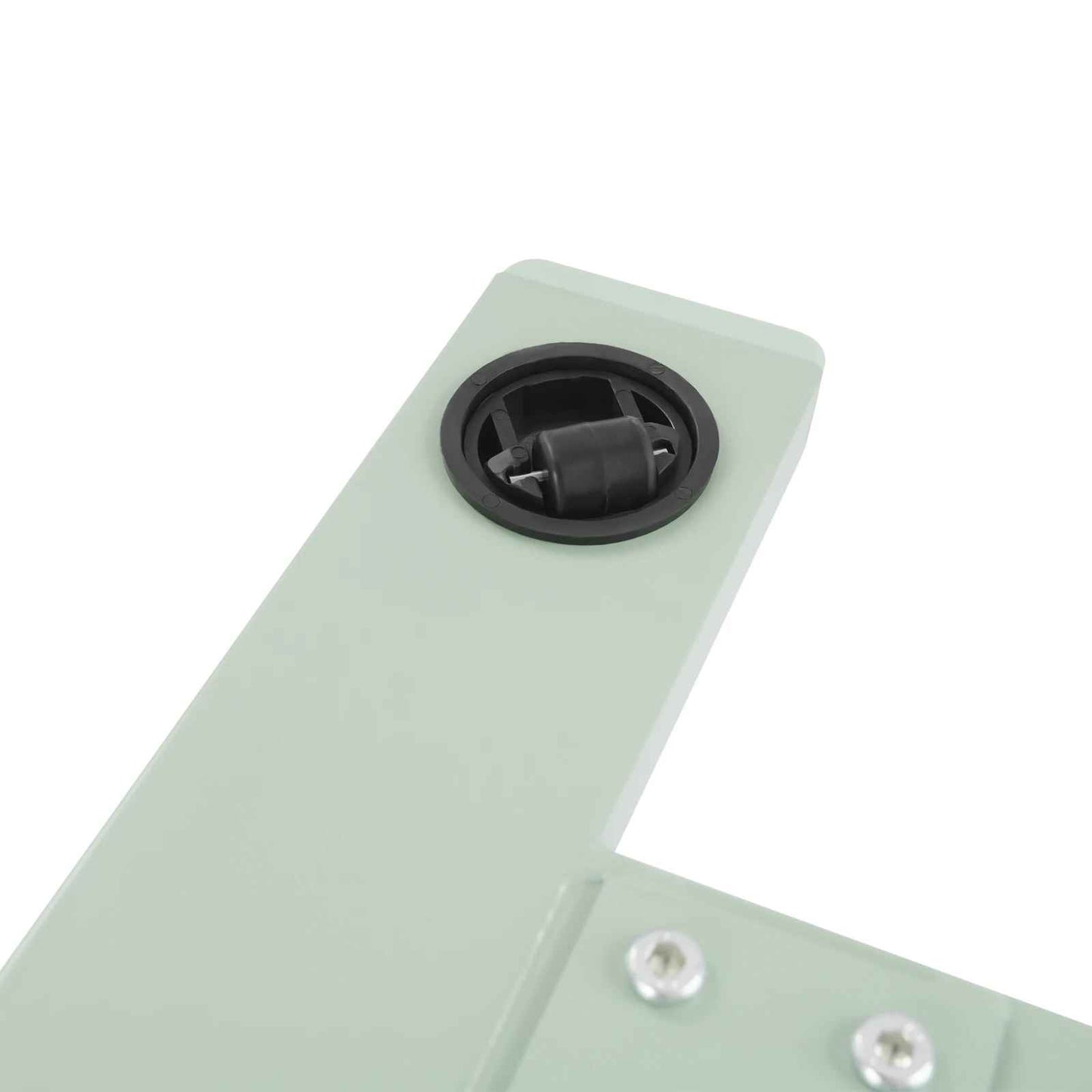 Gros plan du dessous de pied roulable du petit bureau pour petit espace