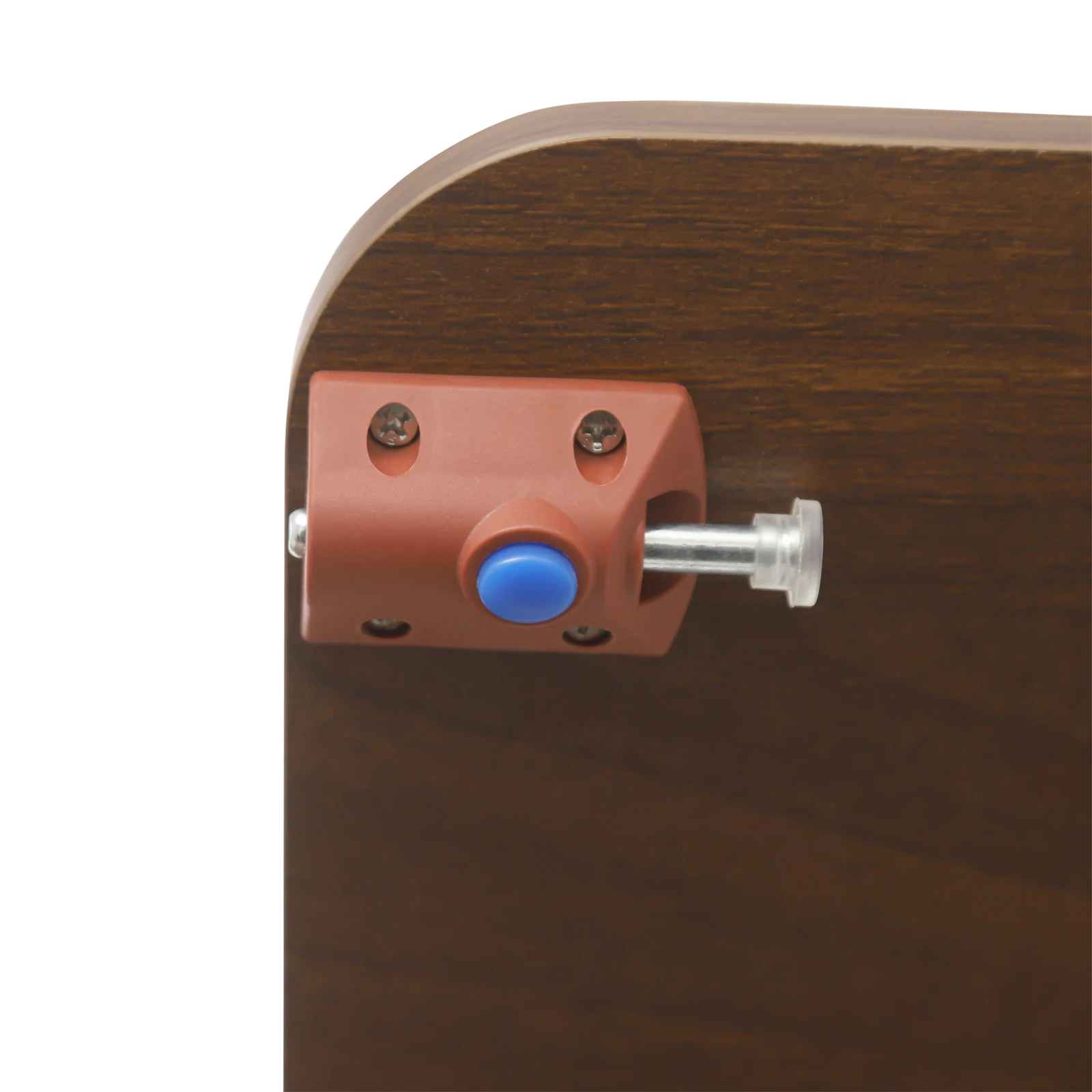 Gros plan du système de blocage du petit bureau pour petit espace marron