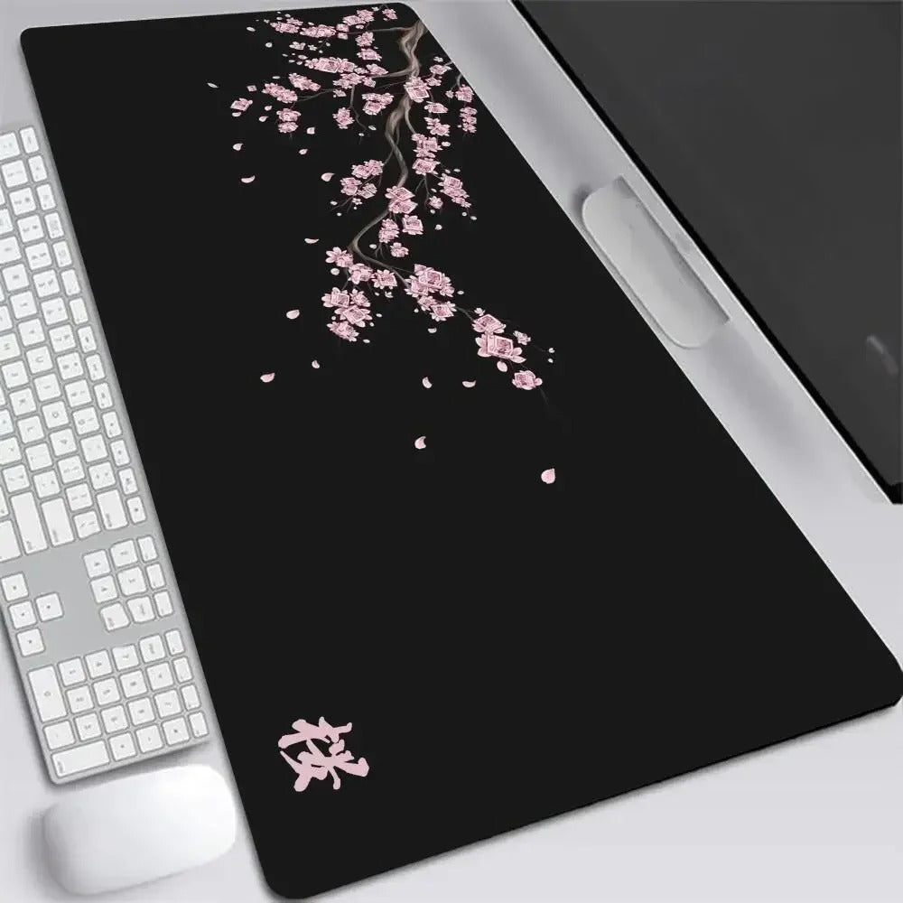Tapis de souris xxl rose et noir au motif cerisier du Japon