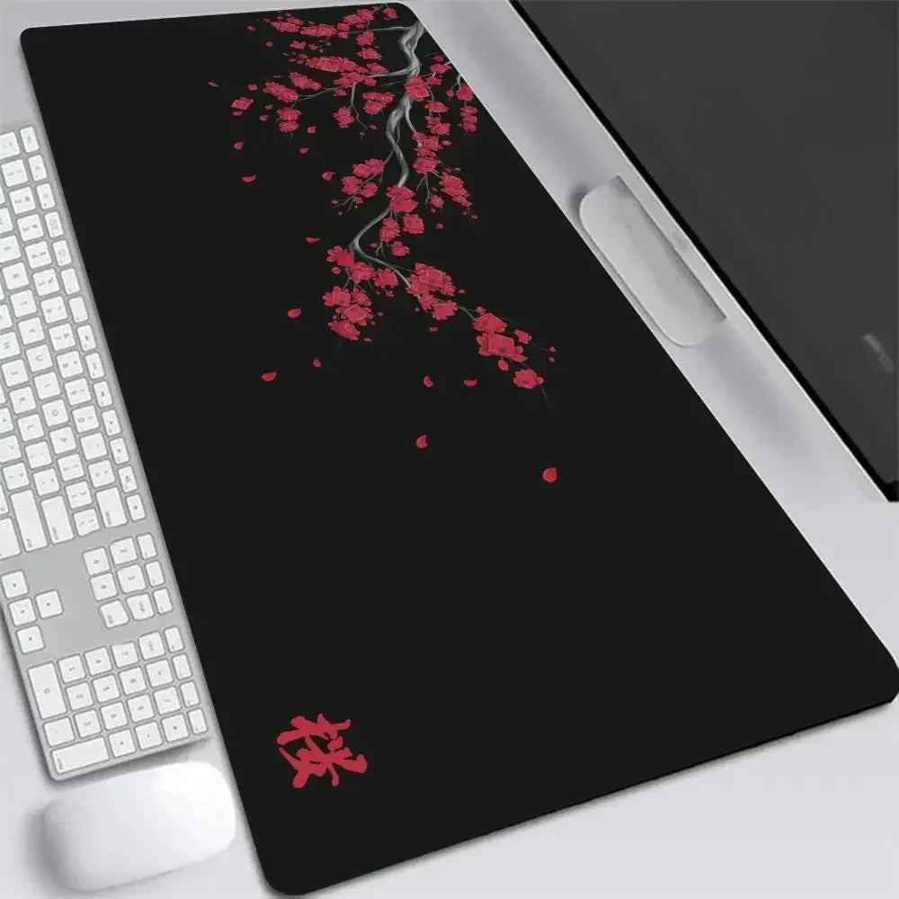 Tapis de souris xxl rouge et noir au motif cerisier du Japon