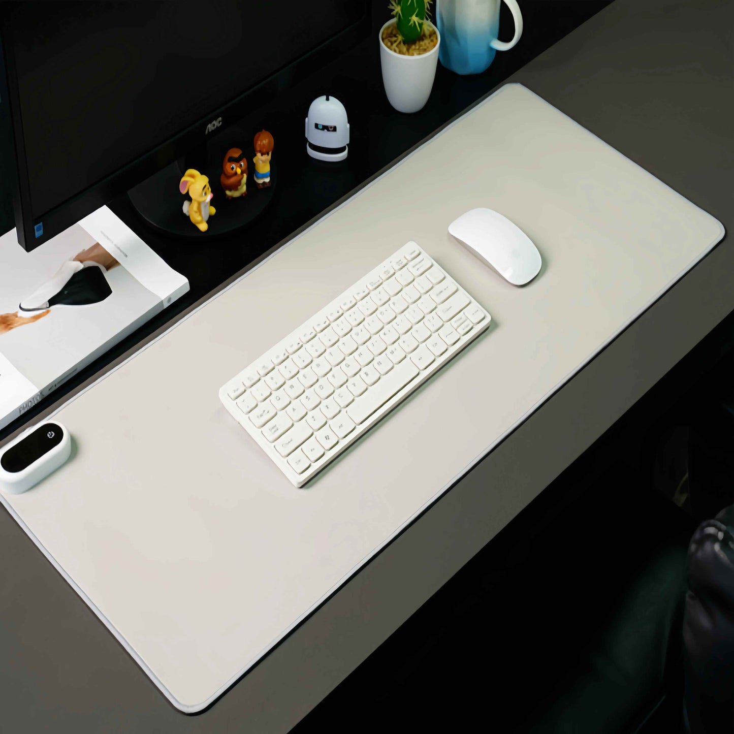 Vue de dessus du tapis de souris chauffant gris