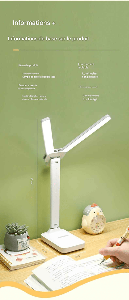 Lampe de Bureau LED Double Tête Rechargeable | EyeComfort - Mobilaura