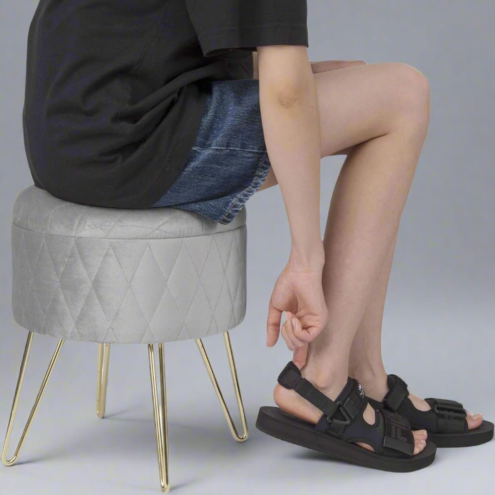 Tabouret Velours - VelvetRoundPuff™ - Gris Clair - Mobilaura