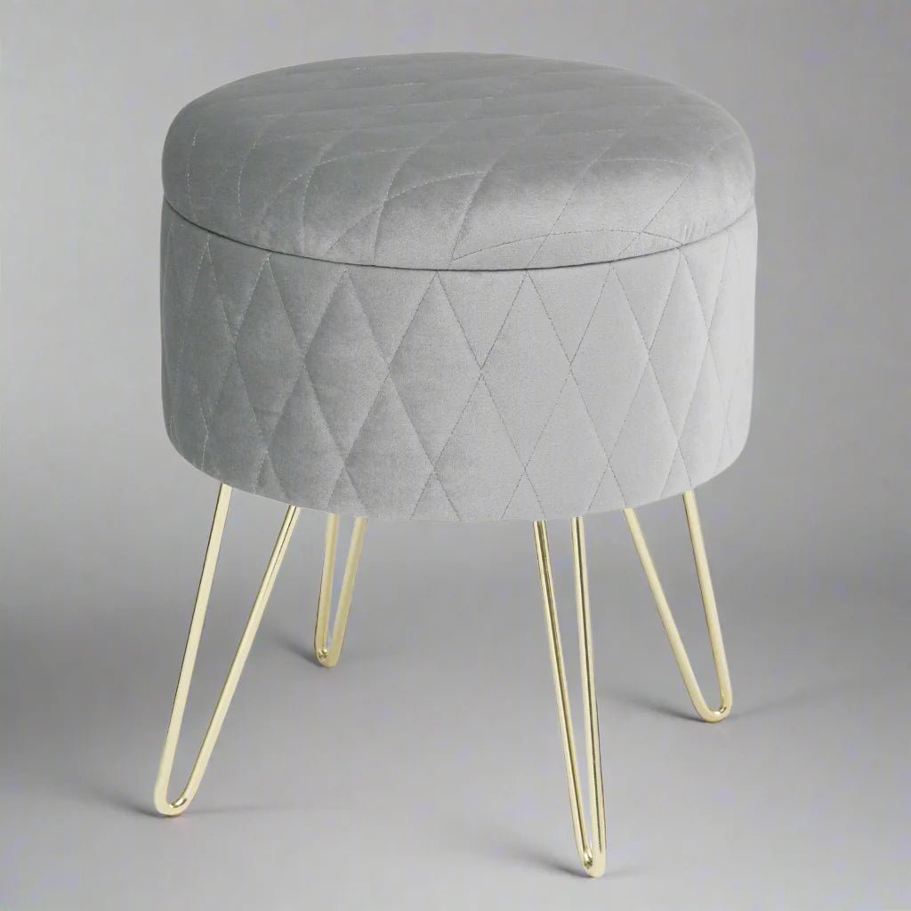 Tabouret Velours - VelvetRoundPuff™ - Gris Clair - Mobilaura