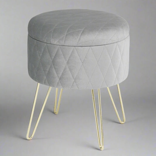 Tabouret Velours - VelvetRoundPuff™ - Gris Clair - Mobilaura