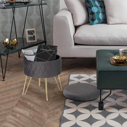 Tabouret Velours - VelvetRoundPuff™ - Gris Foncé - Mobilaura
