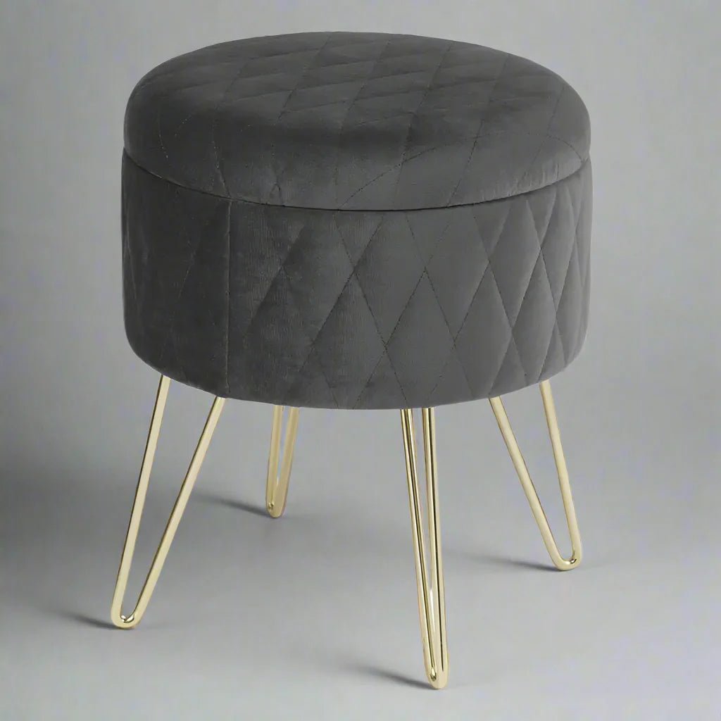 Tabouret Velours - VelvetRoundPuff™ - Gris Foncé - Mobilaura
