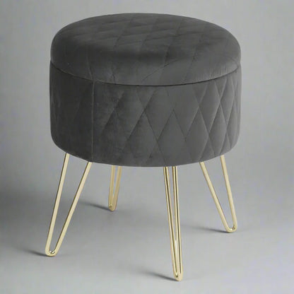 Tabouret Velours - VelvetRoundPuff™ - Gris Foncé - Mobilaura