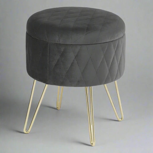 Tabouret Velours - VelvetRoundPuff™ - Gris Foncé - Mobilaura