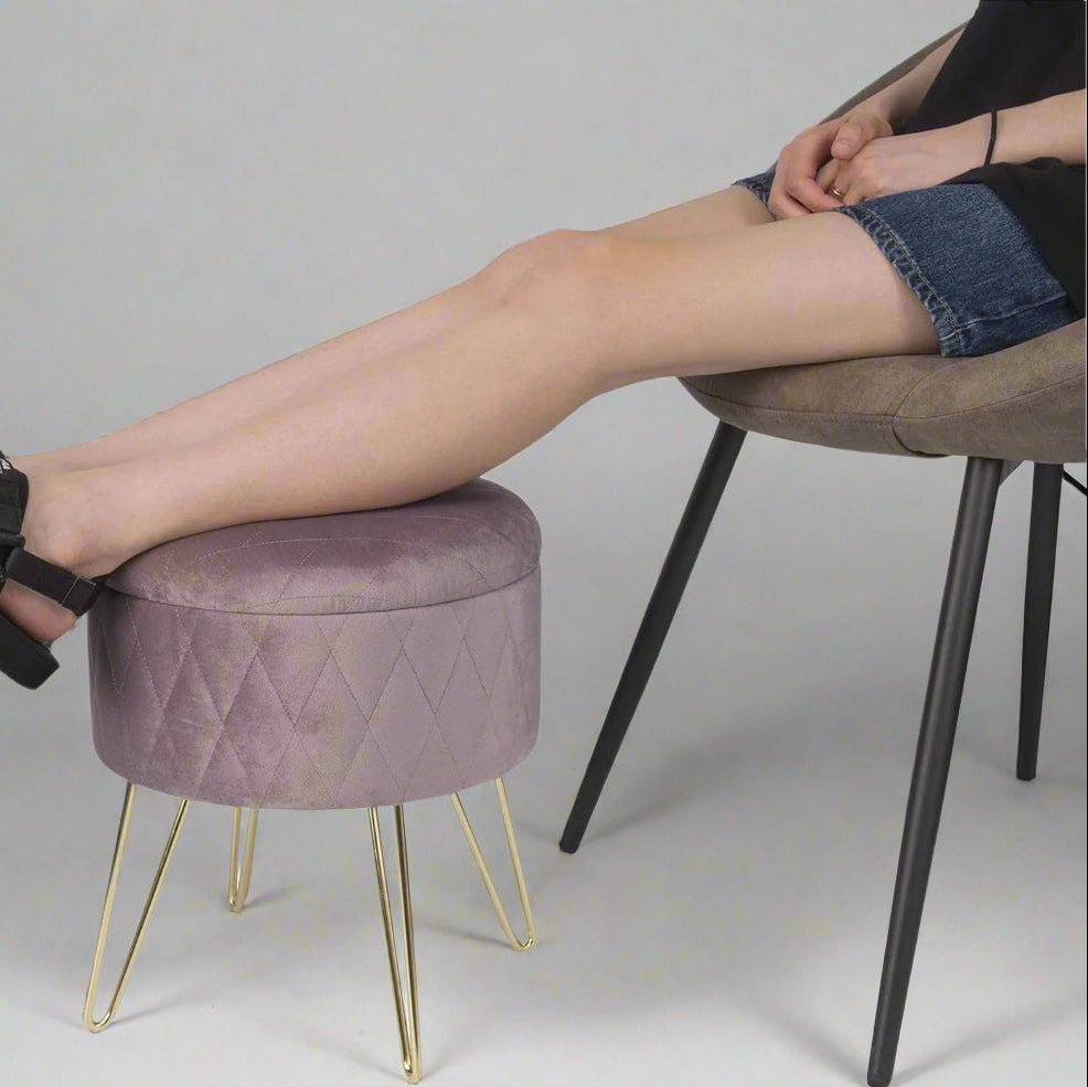 Tabouret Velours - VelvetRoundPuff™ - Rose - Mobilaura