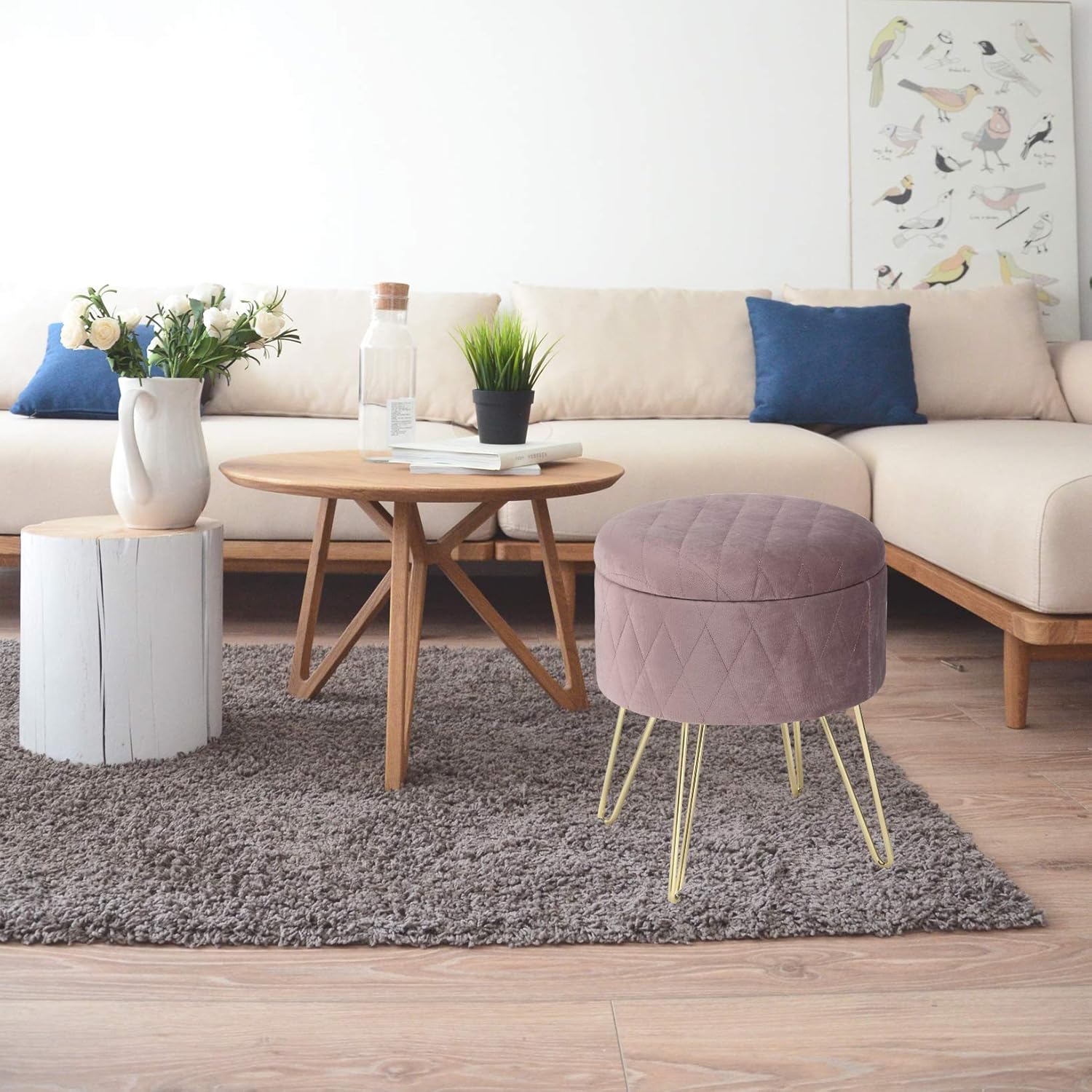 Tabouret Velours - VelvetRoundPuff™ - Rose - Mobilaura
