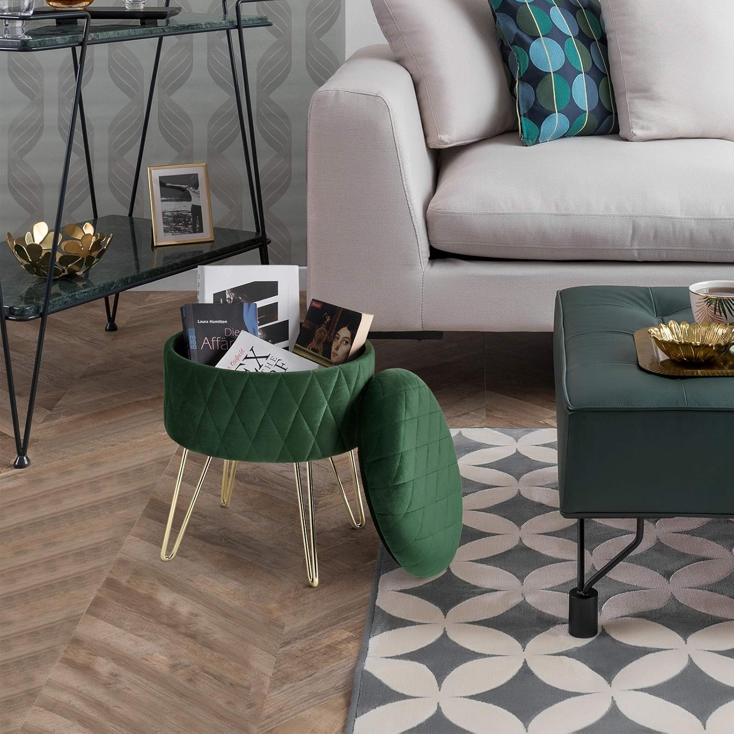 Tabouret Velours - VelvetRoundPuff™ - Vert Foncé - Mobilaura